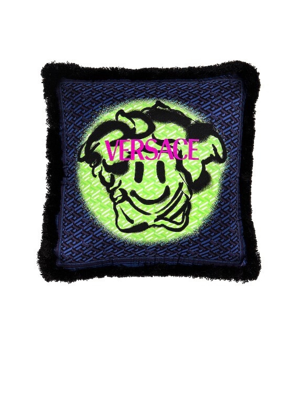 2 Versace Monogram Smiley Pillow in Blue & Khaki
